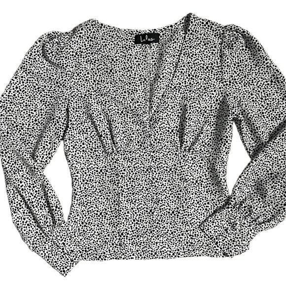 LULUS WHITE/BLACK “SWEET SPOT” CHEETAH PRINT BUTTON UP LONG SLEEVE BLOUSE XS - Picture 6 of 10